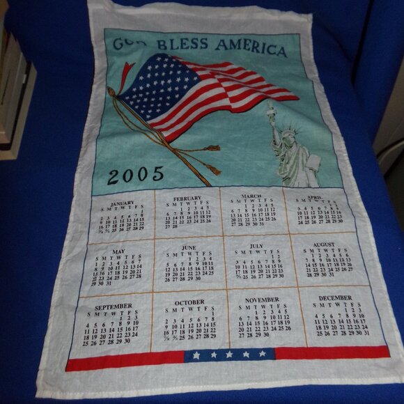 Vintage Patriotic "God Bless America" Liberty Flag Hanging Cloth 12 Mo Calendar - Picture 7 of 8